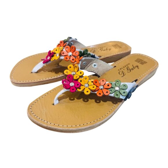 D'Gaby Shoes - Calzado DGaby Women Leather Sandals US 8 Mexico 5 Multicolor Flower Accents Boho